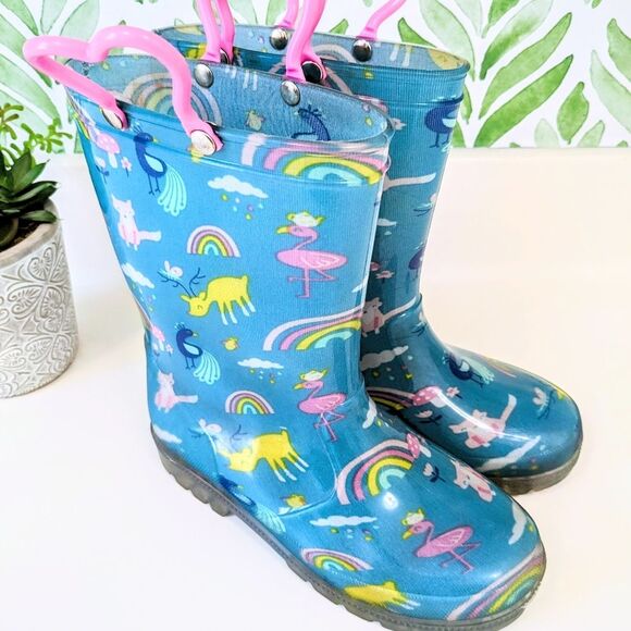 Rainbow Deer Flamingo Waterproof Rain Boots Size 3 Girls - Picture 6 of 9